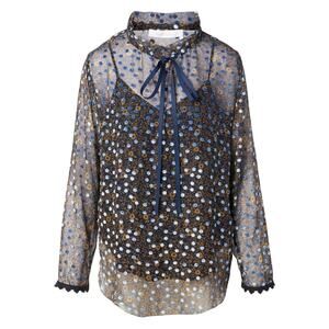 SEE BY CHLOÉ Silk Burnout Sheer Tie Neck Blouse